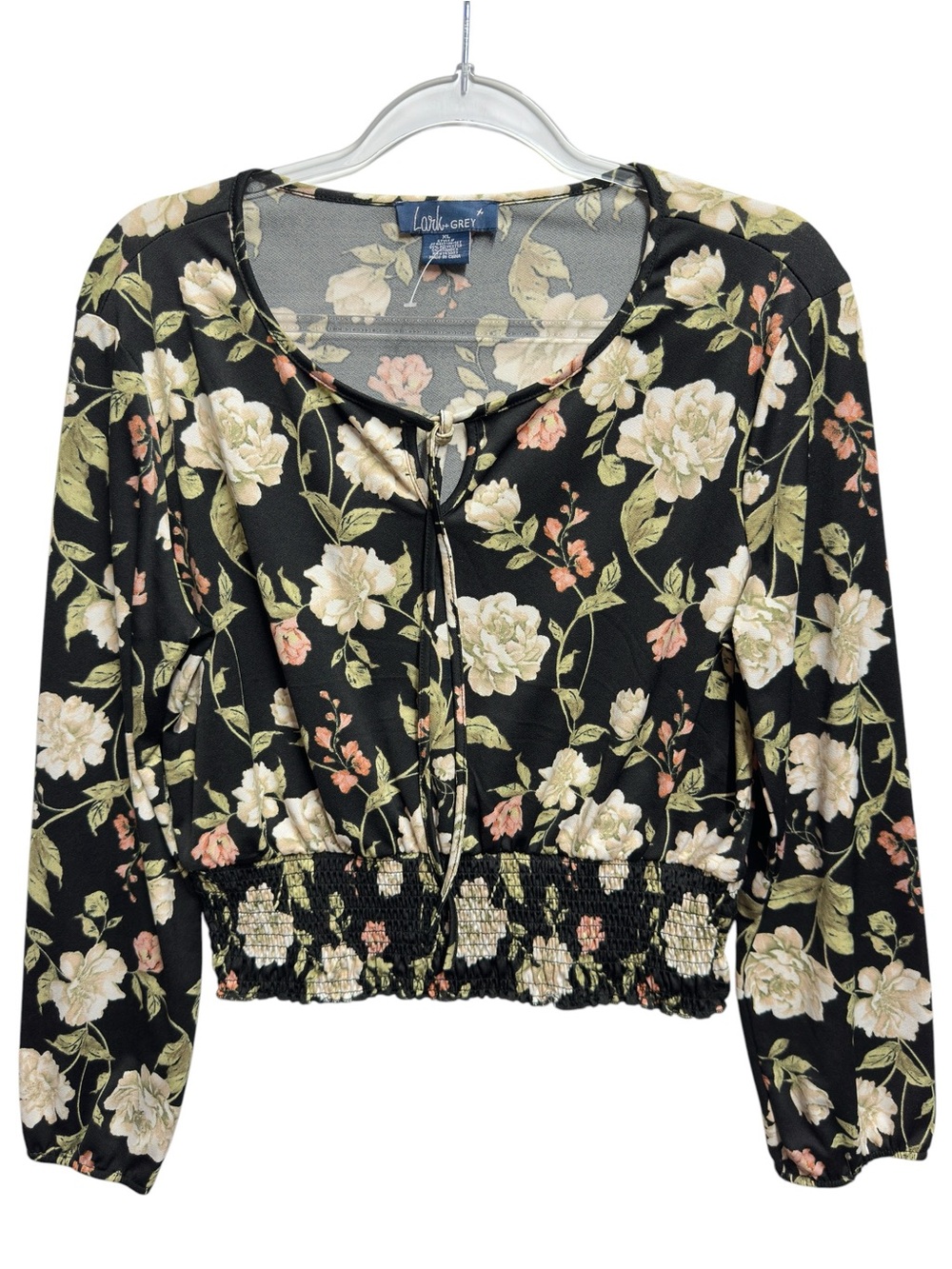 Matte Satin Silky Knit Smocked Toile Floral Bouquet Blouse Top